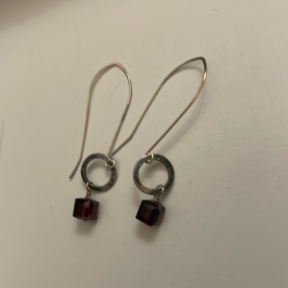 Long circle and cube earrings